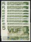 Banknotes Netherlands - 5 Gulden 1966 Vondel I (Mev. 23-1b / AV 18.1 / PL22 / P. 90) - Total 10 pcs. aw consecutives in aUNC/UNC (ex collection Toele)