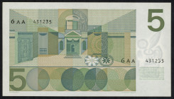 Banknotes Netherlands - 5 Gulden 1966 Vondel I (Mev. 23-2 / AV 18.1c / PL22e / P. 90c) - 6 AA 431235 - Rare in this UNC quality (ex collection Toele)