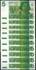 Banknotes Netherlands - 5 Gulden 1973 Vondel II (Mev. 24-1 / AV 19.1 / PL23 / P. 95a) - Total 10 pcs in aUNC/UNC.