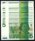 Banknotes Netherlands - 5 Gulden 1973 Vondel II (Mev. 24-1 / AV 19.1b.1 + 2 / PL23.b.1 + b2 / P. 95) - Total 15 pcs. aw mirrored serial # error - UNC ...