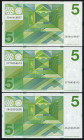 Banknotes Netherlands - 5 Gulden 1973 Vondel II (Mev. 24-1 / AV 19.1b.3.1 + 2 / PL23.c1 + c2) - Proof #2770, 2843, 2846 - embossing - Total 3 pcs - UN...