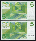 Banknotes Netherlands - 5 Gulden 1973 Vondel II (Mev. 24-1 / AV 19.1b.3.1 + 2 / PL23.c1 + c2) - Proof #2786, 2812 - embossing - Total 2 pcs - UNC (ex ...