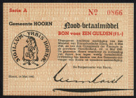 Banknotes Netherlands - Noodgeld - Hoorn - Gemeentelijk noodgeld WO II - 1 Gulden 14 mei 1940 Serie A no. 0866 (PL590.1) gedrukte tekst met gemeentewa...