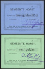 Banknotes Netherlands - Noodgeld - Horst - Gemeentelijk Noodgeld WO I - 1 + 2½ Gulden 1 januari 1915 (PL595.1-2) - Op groen + blauw karton in zwart ge...