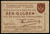 Banknotes Netherlands - Noodgeld - Kampen - 1 Gulden mei 1940 (T/J 76.01 / PL620.1) - repaired (hole) top margin but not cancelled - a.UNC (ex F.C. Pl...