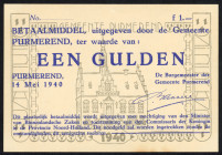 Banknotes Netherlands - Noodgeld - Purmerend - Gemeentelijk noodgeld WO II - 1 Gulden 14 mei 1940 zonder serienrs. (T/J 104.1 / PL785.1) met op VZ tek...