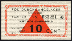 Banknotes Netherlands - Concentratiekampgeld - Amersfoort - 10 Cent 1944 Kamp Amersfoort (T/J 401.01 / PL1200.1.1) - No. 033251 - star, no wmk. - UNC ...