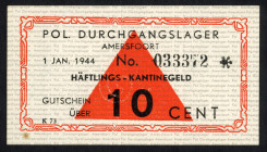 Banknotes Netherlands - Concentratiekampgeld - Amersfoort - 10 Cent 1944 Kamp Amersfoort (T/J 401.01 / PL1200.1.2) - No. 033372 - with star and wmk. (...