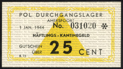 Banknotes Netherlands - Concentratiekampgeld - Amersfoort - 25 Cent 1944 Kamp Amersfoort (C-4142 / T.J. 401.02a / PL1200.2.a1) - star, no wmk. - UNC (...