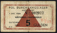 Banknotes Netherlands - Concentratiekampgeld - Amersfoort - 5 Gulden 1944 Kampgeld Amersfoort (T/J 401.05a / PL1200.5.b1) - No. 002077 - w/o star and ...