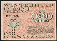 Banknotes Netherlands - Winterhulp - ½ Gulden 1940/41 serie D 0182792 - druk groen/onderdruk rozebruin (PL1400.1d) - stamps 8596 and Utrecht on back +...