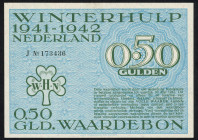 Banknotes Netherlands - Winterhulp - ½ Gulden 1941/42 serie J 173436 - druk groen/onderdruk lichtblauw (PL1400.2j) - stamps 11885 and Tel. 15417 Utrec...