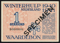 Banknotes Netherlands - Winterhulp - 1 Gulden 1940/41 SPECIMEN zwarte opdruk serienr. D 0000000 - druk blauw/onderdruk rozebruin (PL1401.s.1d) - aUNC ...