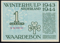 Banknotes Netherlands - Winterhulp - 1 Gulden 1943/44 serie X 300848 - druk groen/onderdruk lichtblauw (PL1401.4x) - Stamkaart 15236 + Gem. Zuilen Pro...