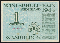 Banknotes Netherlands - Winterhulp - 1 Gulden 1943/44 serie X 303337 - druk groen/onderdruk lichtblauw (PL1401.4x) - Stamkaart B101/750 + stamp Bunnik...