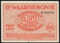 Banknotes Netherlands - Winterhulp - 2½ Gulden 1940/41 serie D 1036491 - druk rood/onderdruk rood (PL1402.1d) - 8596 and stamp Utrecht on back + adres...