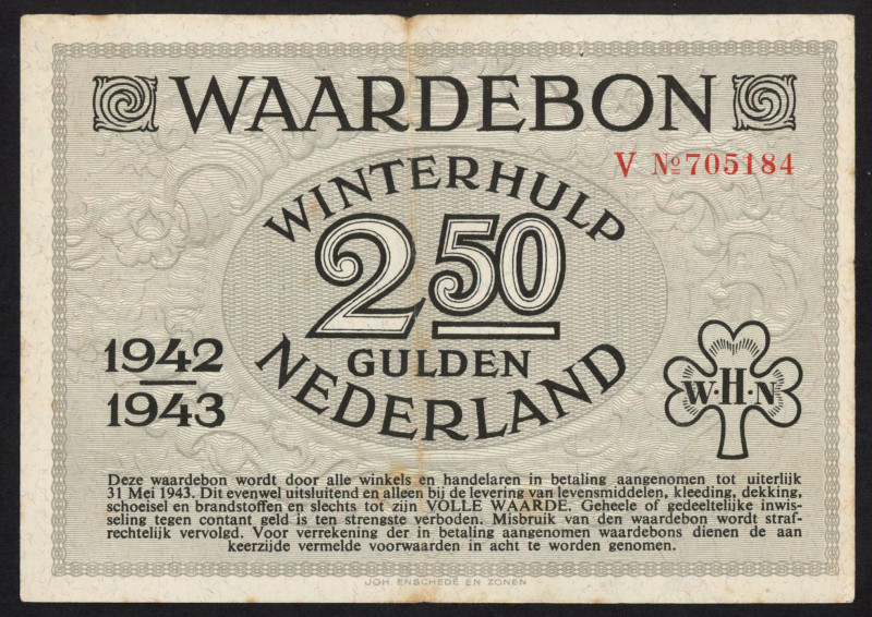 Banknotes Netherlands - Winterhulp - 2½ Gulden 1942/43 serie V 705184 - druk gro...