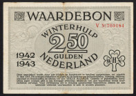 Banknotes Netherlands - Winterhulp - 2½ Gulden 1942/43 serie V 705184 - druk groen/onderdruk grijs (PL1402.3v) - PB 158 and gemeente Baarland on back ...