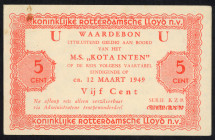 Banknotes Netherlands - Scheepsgeld - Kon. Rotterdamsche Lloyd NV - Koninklijke Rotterdamsche Lloyd NV - Kota Inten - 5 Cent 12 maart 1949 'U' serie K...