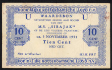 Banknotes Netherlands - Scheepsgeld - Kon. Rotterdamsche Lloyd NV - Koninklijke Rotterdamsche Lloyd NV - M.S. Sibajak 10 Cent 'U' en NED. CRT. (PL1614...