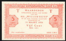 Banknotes Netherlands - Scheepsgeld - Kon. Rotterdamsche Lloyd NV - Koninklijke Rotterdamsche Lloyd NV - M.S. Willem Ruys 5 Cent 'T' NED. CRT. (PL1616...