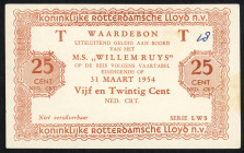 Banknotes Netherlands - Scheepsgeld - Kon. Rotterdamsche Lloyd NV - Koninklijke Rotterdamsche Lloyd NV - M.S. Willem Ruys 25 Cent 'T' NED. CRT. (PL161...
