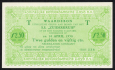 Banknotes Netherlands - Scheepsgeld - Kon. Rotterdamsche Lloyd NV - Koninklijke Rotterdamsche Lloyd NV - S.S. Zuiderkruis 2½ Gulden 'T' (PL1617.5.a) -...