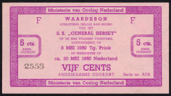 Banknotes Netherlands - Scheepsgeld - Ministerie van Oorlog - Ministerie van Oorlog Nederland / Dutch War Department S.S. General Hersey - 5 Cents 195...