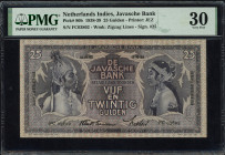 Banknotes Netherlands Oversea - Nederlands-Indië - 25 Gulden 18.10.1938 Javanese Dancers (P. 80b / PLNI23.3b) - #FC 03802 - rev. type II - PMG VF 30