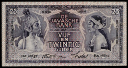 Banknotes Netherlands Oversea - Nederlands-Indië - 25 Gulden 13.12.1938 Javanese Dancers, type II (P. 80b / PLNI23.3b) - thin spot upper border - AU- ...