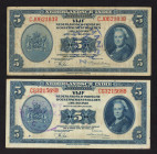 Banknotes Netherlands Oversea - Nederlands-Indië - 5 Gulden 1943 Wilhelmina NICA serie (P. 113) with ovpt. in blue on front (ON 1300 and 1300b): Finan...