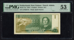 Banknotes Netherlands Oversea - Nederlands Nieuw Guinea - 1 Gulden 8.12.1954 Juliana (P. 11a / Mev. 307 / PLNG2.1a) - # CF 020734 - small tear - PMG a...