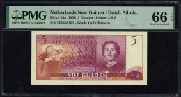 Banknotes Netherlands Oversea - Nederlands Nieuw Guinea - 5 Gulden 8.12.1954 Juliana (P. 13a / Mev. 309 / PLNG2.3a) - HB 056361 - PMG Gem UNC 66 EPQ -...