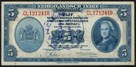 Banknotes Netherlands Oversea - Nederlands Nieuw Guinea - 5 Gulden 1943 Wilhelmina NICA serie with oval purple stamp 'Nieuw Guinea' (cf. P. 113 / cf. ...