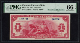 Banknotes Netherlands Oversea - Curaçao - 1 Gulden 1942 Mercury (P. 35a / PLNA12.1b2) - sign. Kasteel / Franke - PMG Gem. UNC 66 EPQ - ex. Bruce Smart...