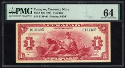 Banknotes Netherlands Oversea - Curaçao - 1 Gulden 1947 Mercury (P. 35b / PLNA12.1c) - # B131405 - sign. Kasteels / Hoogeveen - PMG Choice UNC 64
