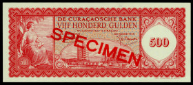 Banknotes Netherlands Oversea - Curaçao - 500 Gulden 25.11.1954 Oil refinery SPECIMEN (P. 44s / PLNA15.7sa) - ovpt. SPECIMEN diagonally in red on face...