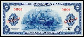 Banknotes Netherlands Oversea - Nederlandse Antillen - 2½ Gulden 1964 Ship in dock (P. A1s / PLNA12.2sc) - perforated SPECIMEN - UNC (ex collection To...
