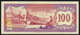 Banknotes Netherlands Oversea - Nederlandse Antillen - 100 Gulden 9.12.1981 Boats and fisherman on beach (P. 19b) - aUNC.