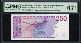 Banknotes Netherlands Oversea - Nederlandse Antillen - 250 Gulden 1986 Caraïbische spotlijster (P. 27a / PLNA19.6) - PMG Superb Gem UNC 67 EPQ