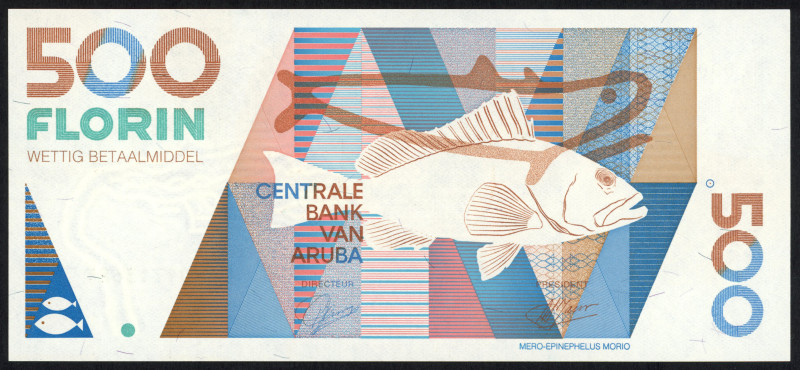 Banknotes Netherlands Oversea - Aruba - 500 Florin 16.7.1993 Fish / Geometric fo...
