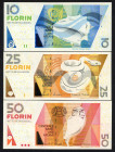 Banknotes Netherlands Oversea - Aruba - 10, 25 + 50 Florin 1.7.2008 Animals / Geometric forms with pre-Columbian Aruban art (P. 16b-18b / PLAR2.2d-4d)...
