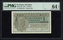 Banknotes Netherlands Oversea - Suriname - 1 Gulden Zilverbon / Silver Certificate 1.3.1951 (P. 107a / PLS14.1b2) - # BF 087541 - PMG Choice UNC 64 EP...