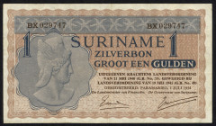 Banknotes Netherlands Oversea - Suriname - 1 Gulden 1.7.1954 Silver certificate - Mercury at left (P. 108a / PLS14.1c) - sign. title De Landsminister ...