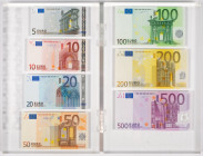Banknotes Netherlands and Oversea in boxes - Netherlands - Box with presentation set Euro banknotes: 5, 10, 20, 50, 100, 200 en 500 Euro in perspex/pl...