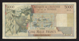 Word Banknotes - Algeria - 5000 Francs 3.1.1955 (P. 109b) - pinholes and minor repairs - F