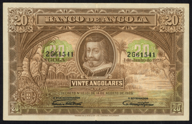 Word Banknotes - Angola - 20 Angolares 14.8.1926 Salvador Correia at center (P. ...