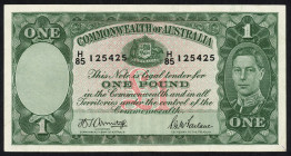 Word Banknotes - Australia - 1 Pounds ND (1942) Portrait King George VI in uniform at right, (P. 26b) sign. Armitage/Mc Farlane. - VF.