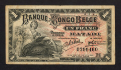 Word Banknotes - Belgian Congo - 1 Franc 15.10.1914 Woman seated with sheaf of grain at left - Matadi (P. 3B) - VF.