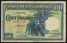 Word Banknotes - Belgian Congo - 100 Francs 14.09.1949 Elephant (P. 17f) - F